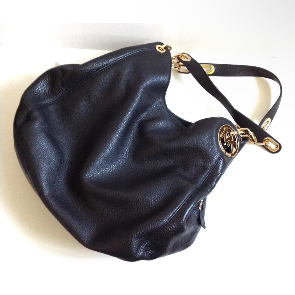 Michael Kors Black and Gold Hobo Bag Pebble Leather - Picture 4 of 7